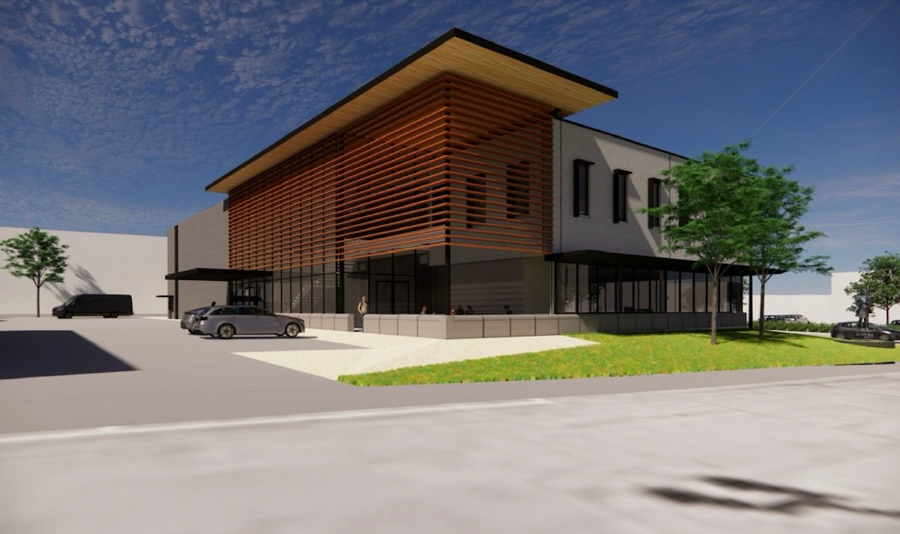 Civic campus building with wood screen facade